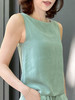 TYNVIE 淡绿色缝线装饰船领丝绸背心 商品缩略图1