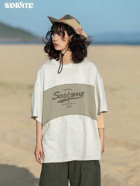 早乙女惠子saotome/STMDX240203/logo印花弧形拼色短袖T恤
