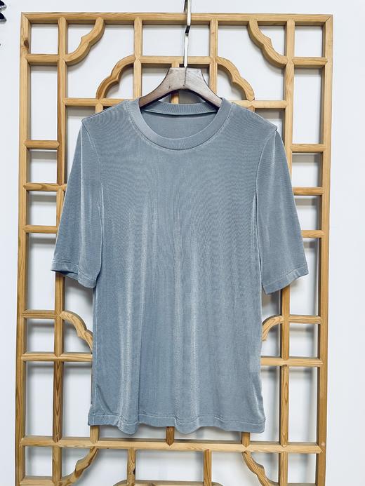 丁摩 夏季薄醋酸针织凉爽亮丝五分袖圆领针织上衣百搭T恤Q121120-HS-DY199 商品图12