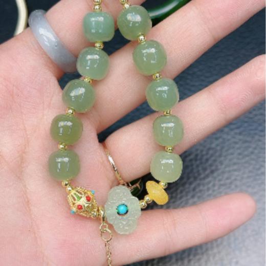 和田玉手串-玉美人菲菲*水青单圈老形珠手串约12mm 商品图0