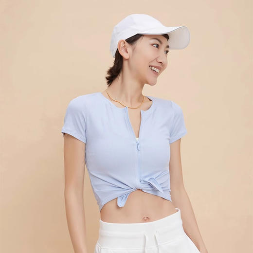 【3~5天发货】跃牌【美度空间】系列 莫代尔裸感修身运动t恤女圆领拉链瑜伽服休闲小蛮腰健身短袖夏季ADTX41020 商品图2