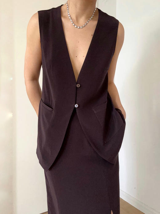 Semplicita | K01 三醋酸侧开衩中长半身裙 [ 酱紫 ] 商品图4