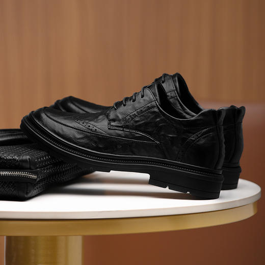 隐形增高7cm男士皮鞋商务休闲男皮鞋英伦透气内增高男鞋百搭黑色 商品图3