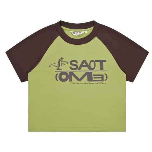 早乙女惠子saotome/STMDX242020/百搭插肩袖拼色logo短款T恤短袖 商品图6