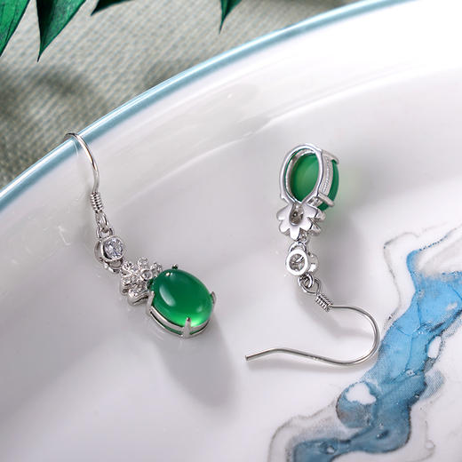 子佩集S925银雨后春容耳环【ED0220919】纯银绿玉髓2405 商品图1