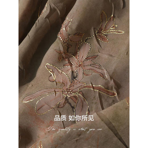 COCOBELLA炒色晕染印花描金压褶吊带裙新中式国风连衣裙FR0025 商品图4