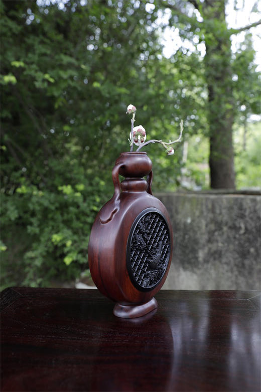 喜上梅梢°酸枝镶紫光檀大花瓶 商品图7