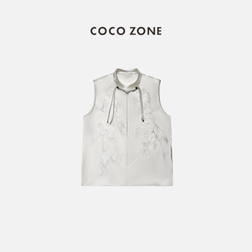 COCO ZONE 2024新中式国风盘扣马夹刺绣立领马甲上衣HC2A0065 商品图0