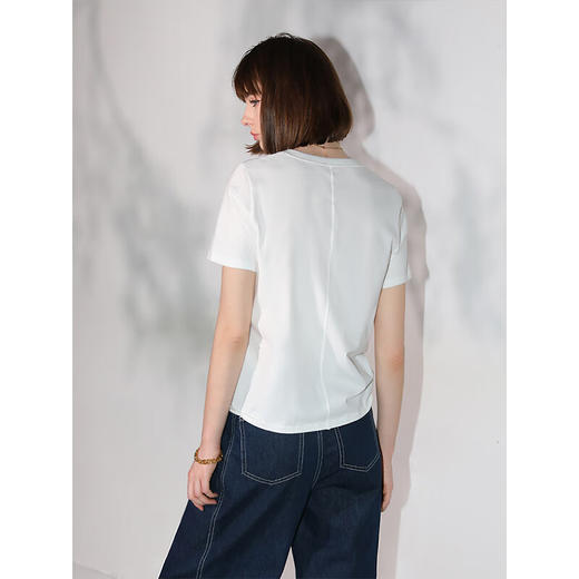 COCOBELLA科技三防易打理白色防污渍短袖T恤女U领上衣TS117 商品图2