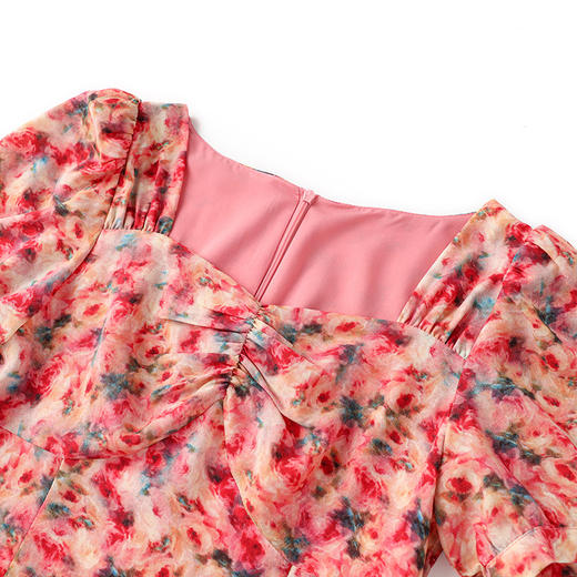 法式茶歇优雅气质印花连衣裙，侧边中式盘扣名媛碎花WLZD2419504 商品图2