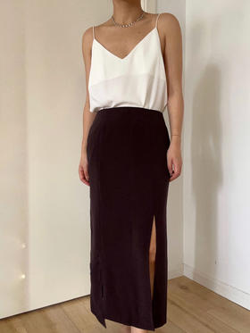 Semplicita | K01 三醋酸侧开衩中长半身裙 [ 酱紫 ]