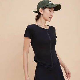 【3~5天发货】跃牌【美度空间】系列 莫代尔裸感修身运动t恤女圆领拉链瑜伽服休闲小蛮腰健身短袖夏季ADTX41020