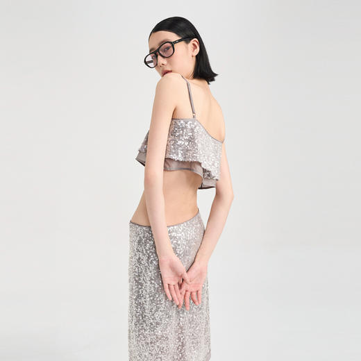 [捡漏价]lost in echo2024夏季新款亮片银色短款吊带开衩半身裙短裙套装女 商品图3