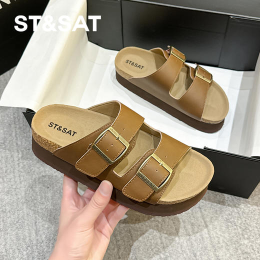 星期六复古金属扣厚底增高勃肯拖SSC21101DK 商品图2