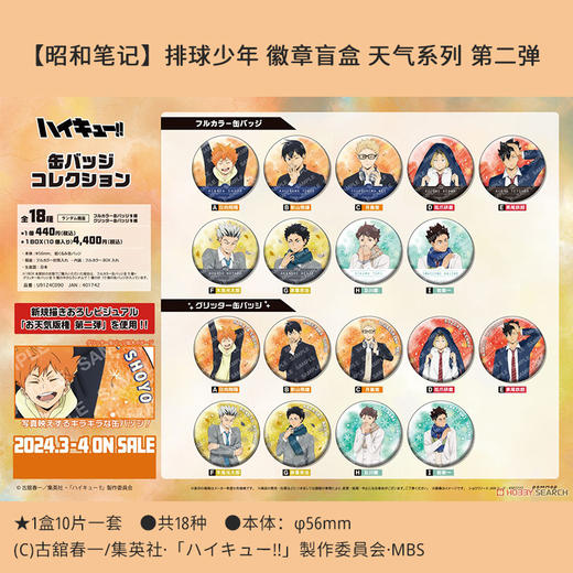 昭和笔记正版 排球少年天气系列第二弹徽章 周边谷子 商品图0