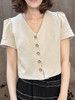 TYNVIE 米色泡泡肩V领短花呢夹克 商品缩略图1