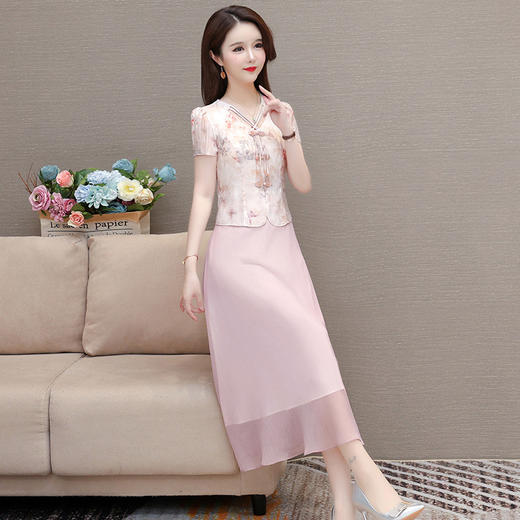 国风优雅A字裙，V领修身时尚连衣裙QYM- AH-24A2218-L 商品图2