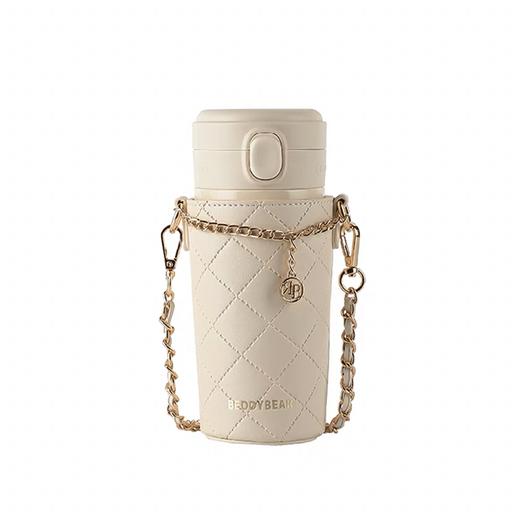 杯具熊370ml浅驼白带皮套弹跳随手保温杯 商品图0