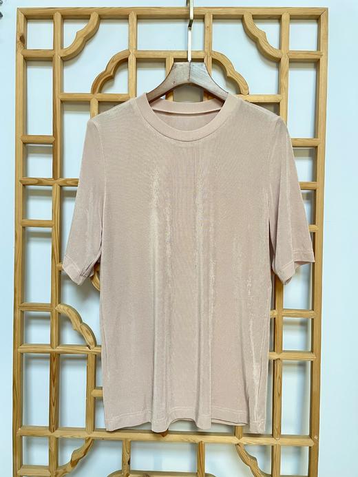 丁摩 夏季薄醋酸针织凉爽亮丝五分袖圆领针织上衣百搭T恤Q121120-HS-DY199 商品图11