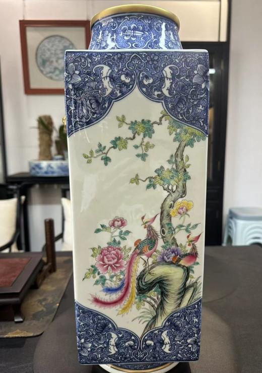 青花加彩开窗花鸟四方兽耳尊 商品图0