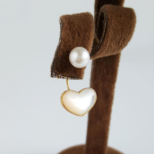 【天然正品】AU750黄金镶天然约6.0MM海水珍珠爱心造型耳环160524NJM07 商品图2