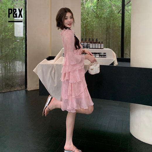 P&X设计师女装夏季法式碎花甜美连衣裙套装长裙 824214261 粉色 商品图3