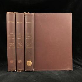 含藏书票！1886年 罗斯金《威尼斯之石》（全3卷）  约200幅版画插图 漆布精装大16开