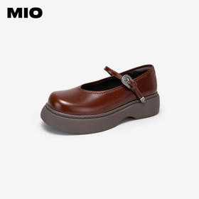 MIO米奥秋季圆头搭扣厚底玛丽珍鞋中跟牛皮革舒适休闲女鞋M244442410