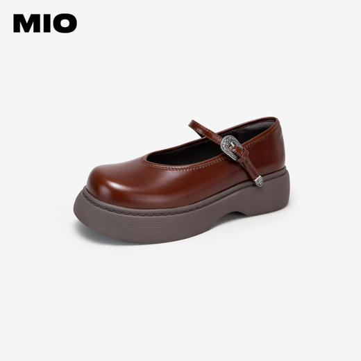 MIO米奥秋季圆头搭扣厚底玛丽珍鞋中跟牛皮革舒适休闲女鞋M244442410 商品图0
