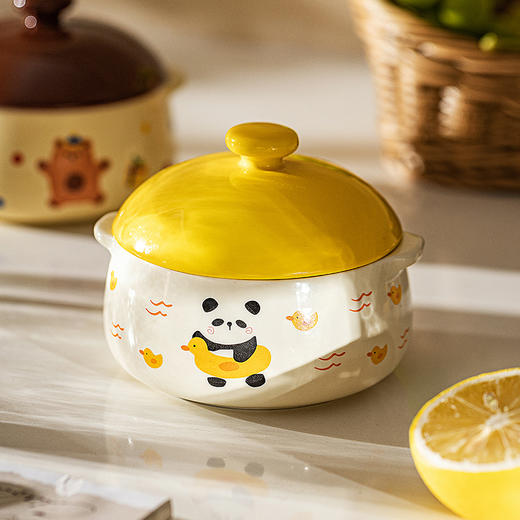 摩登主妇双耳蒸蛋碗带盖陶瓷炖盅小汤盅水蒸蛋专用碗家用餐具饭碗 商品图2