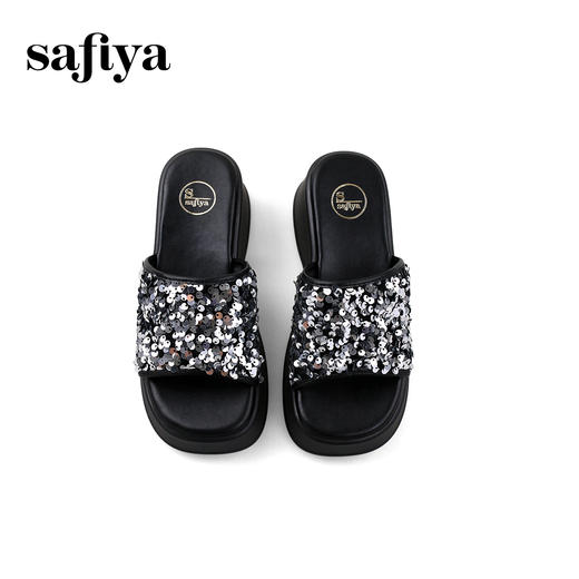 Safiya/索菲娅2024夏季时尚方头亮片休闲外穿增高厚底凉拖鞋 SF42110422 商品图2