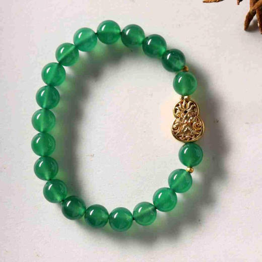 YGMN0003°绿玛瑙+金色镂空葫芦手串0.8*20 商品图0