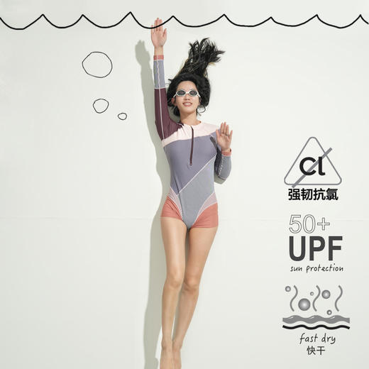 【代发】Uzmz有这么只【连体长袖短裤】女童/亲子防晒儿童连体泳衣冲浪服莫兰迪11 商品图2