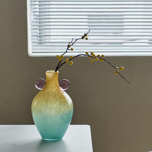 中国风创意手工双耳渐变大肚子小口花瓶高级感软装家居装饰品批发 商品图2