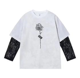 T1128夏季新款玫瑰印花男士短袖百搭防晒设计上衣潮流宽松休闲T恤