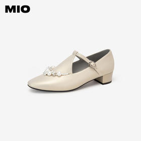 MIO米奥秋季珍珠链饰低跟单鞋韩系搭扣粗跟玛丽珍鞋女鞋M244443002