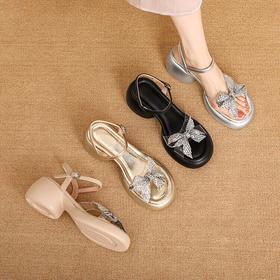 【预售5天】轻便厚底露趾蝴蝶结，一字带罗马百搭时装中跟鞋SCX&T41