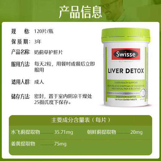 【分仓直发包邮】Swisse斯维诗奶蓟草护肝片120粒 商品图3