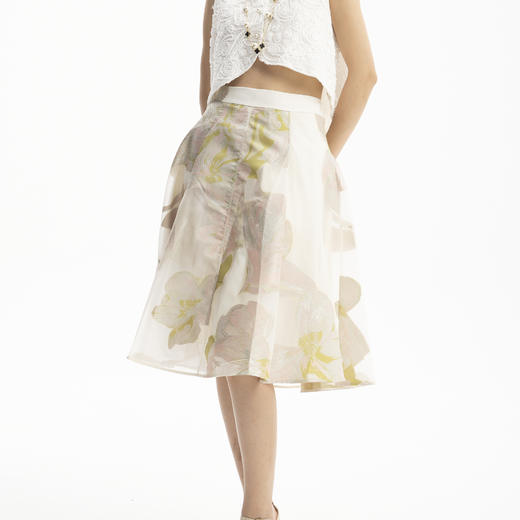 HJ2B12_绿沈色_半裙_四季_气质优雅提花印花高腰 A 字大摆显瘦百搭中裙_高级女装_BERNIEELEN 伯妮斯茵 商品图0