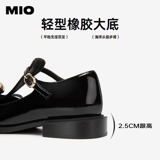 MIO米奥秋季显瘦方头低跟女鞋T字袢带珍珠饰扣减龄玛丽珍女M244430124 商品图4