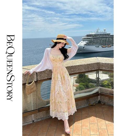 【孤品样衣，不退不换】  【南法仲夏梦】重工蕾丝绣花宫廷风鱼骨收腰吊带连衣裙 商品图2