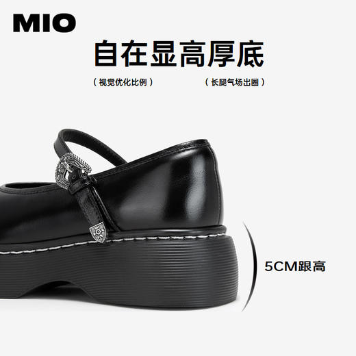 MIO米奥秋季圆头搭扣厚底玛丽珍鞋中跟牛皮革舒适休闲女鞋M244442410 商品图4