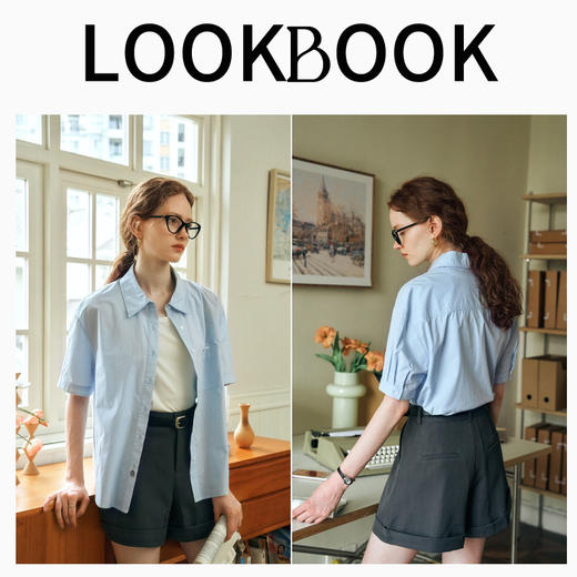 OLrain欧芮儿法式蓝色短袖衬衫女夏季2024新款通勤简约气质OL上衣 商品图4