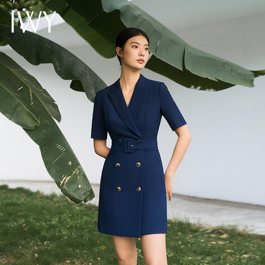 IWY/藏青色西装短袖连衣裙职业正装裙商务修身置业销售酒店工作服Q11248 商品图4