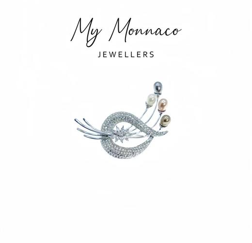 L925银莫桑石胸针 贝珠花盆胸针小众气质轻奢时尚优雅奢华精致 商品图0