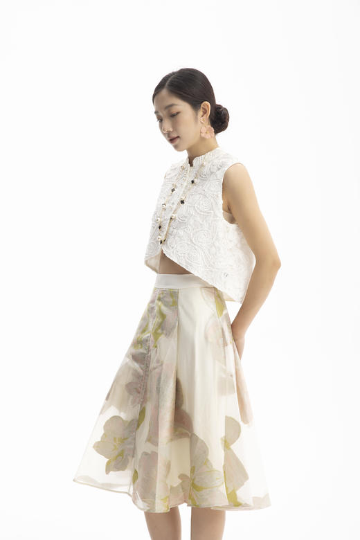 HJ2B12_绿沈色_半裙_四季_气质优雅提花印花高腰 A 字大摆显瘦百搭中裙_高级女装_BERNIEELEN 伯妮斯茵 商品图4