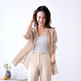 IN AND ON 莱赛尔天丝薄纱衬衫女宽松纯色简约OL长袖上衣女 20537