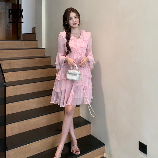P&X设计师女装夏季法式碎花甜美连衣裙套装长裙 824214261 粉色 商品图1