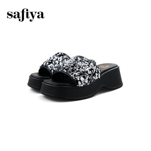 Safiya/索菲娅2024夏季时尚方头亮片休闲外穿增高厚底凉拖鞋 SF42110422 商品图0