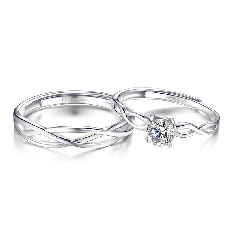 FANCI范琦 双生相伴对戒925银开口戒指设计感小众送女友礼物